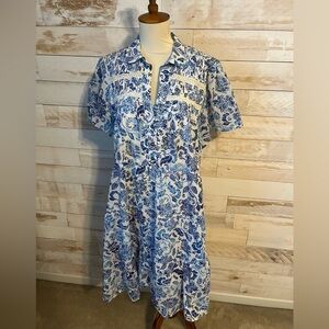 NWOT Anthropologie size L shirt dress in blue floral